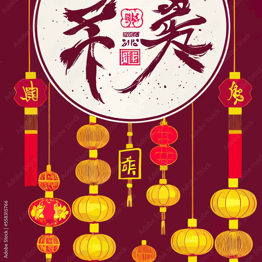 Background with red lanterns and Chinese design