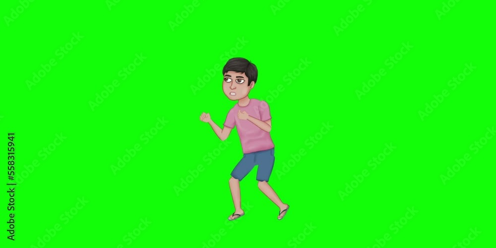 Green screen video of Cartoon boy getting ready for fight