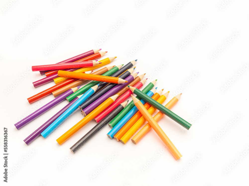 Pile of multicolored pencils on white background Pile of multicolored pencils on white background