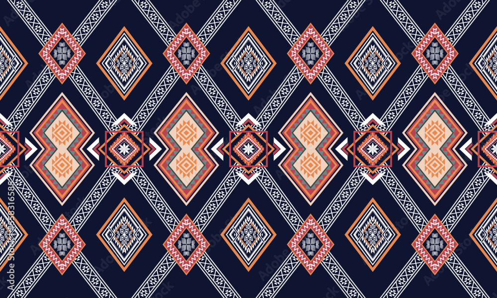 Abstract geometric ethnic pattern design for clothing, fabric, background, wallpaper, wrapping, batik. Knitwear, Pixel pattern, Embroidery style. Vector illustration