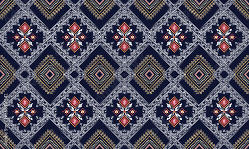 Abstract geometric ethnic pattern design for clothing, fabric, background, wallpaper, wrapping, batik. Knitwear, Pixel pattern, Embroidery style. Vector illustration