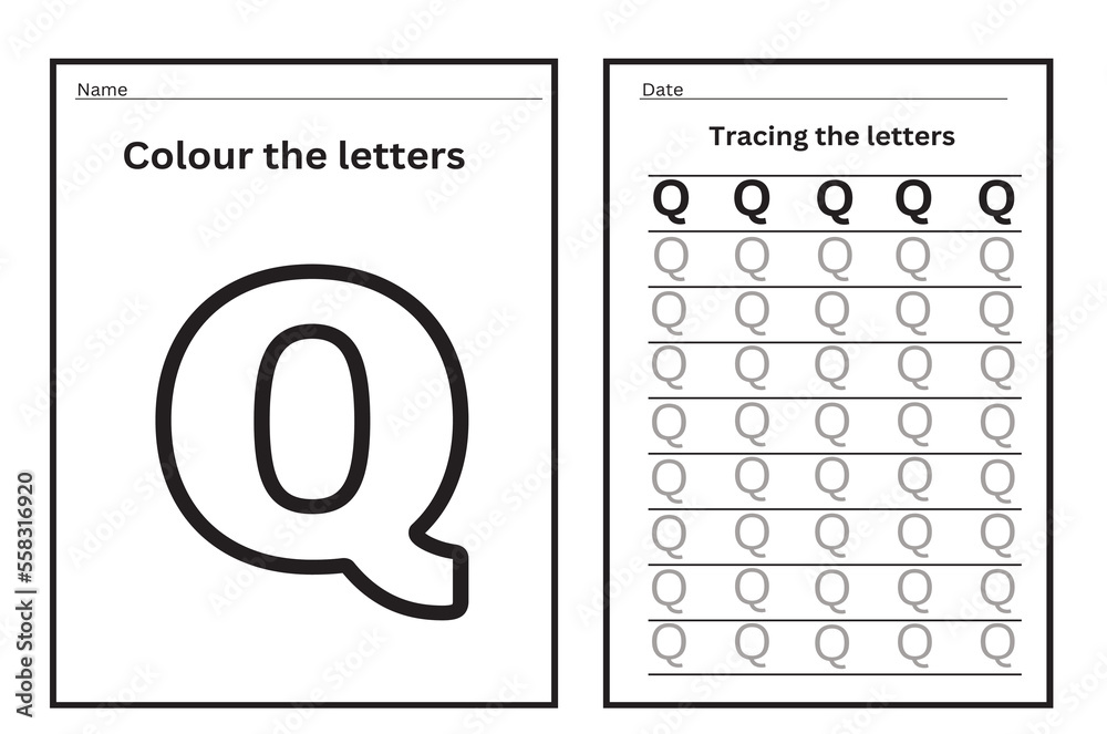 Alphabet tracing practice Letter Q. Tracing practice worksheet