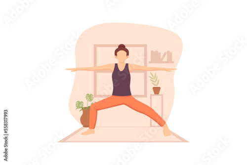 Woman Doing Yoga Flat Design Illustration