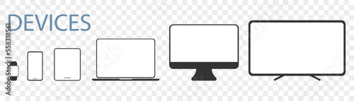 Set of different devices icon with blank screen. Electronic icons collection. Vector illustration