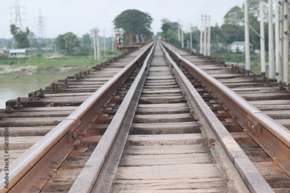 Amazing railway bridge on the river from Bangladesh