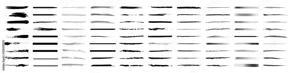 Set of black grunge paint brush. Ink stroke collection