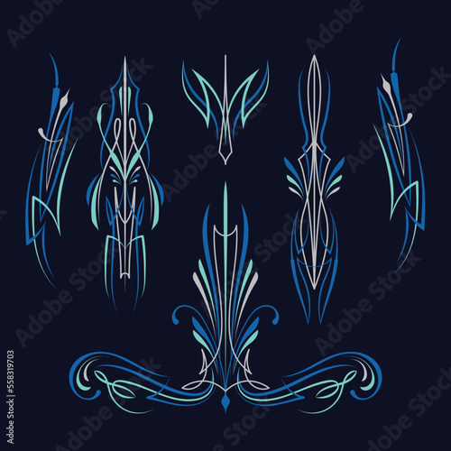 Blue color Pinstriping art old school Motorcycle and car