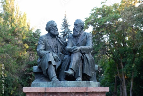 Monument from Soviet era, representing Karl Marx and Friedrich Engels in Bishkek, Kyrgyzstan