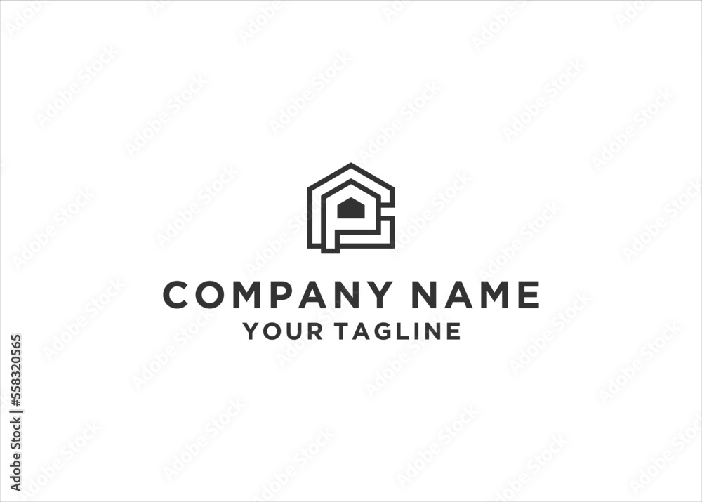 letter CP P C Line Home Real Estate Logo design vector letter CP P C Line Home Real Estate Logo design vector