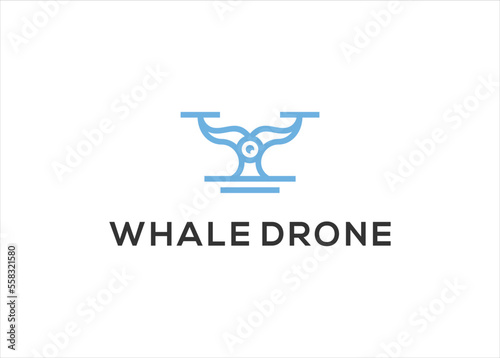 whale fish drone camera logo design vector template