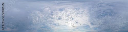 Fototapeta Naklejka Na Ścianę i Meble -  Overcast sky panorama on rainy day with Nimbostratus clouds in seamless spherical equirectangular format. Full zenith for use in 3D graphics, game and for aerial drone 360 degree panorama as sky dome.