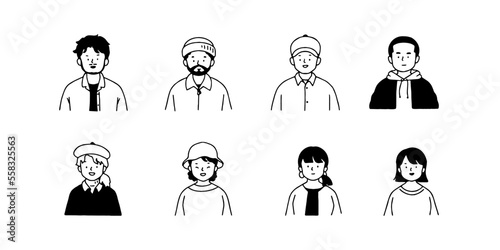 Outline avatars profile set office workers , hand-drawn icon style , flat line vector.