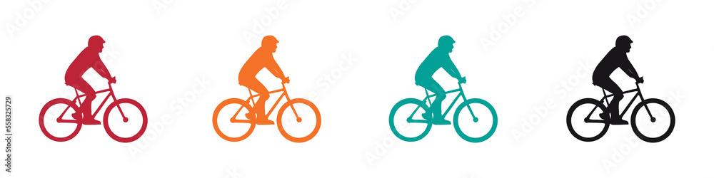 Obraz premium Different Isolated Cyclist Silhouette Icon Illustrations