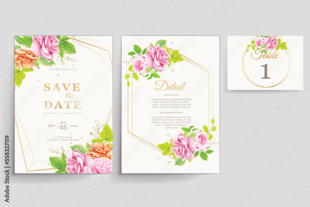wedding card with floral and leaves design