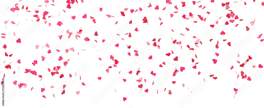 Falling red and pink hearts isolated on transparent background. Valentine’s day design. 3D rendering