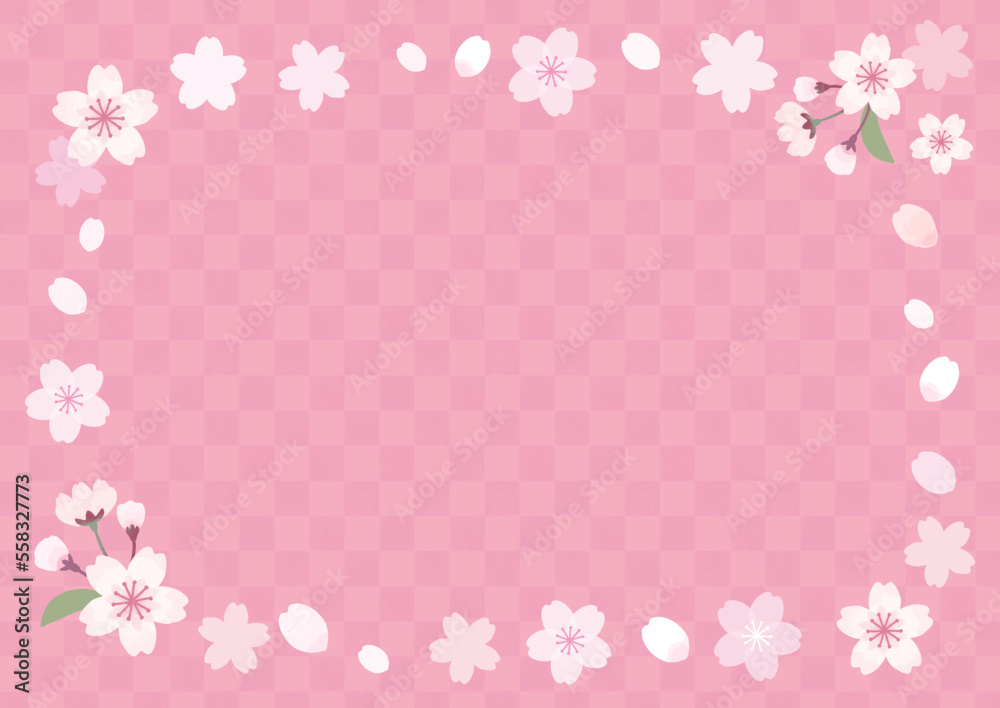 綺麗でかわいい桜のフレーム（背景ピンク）