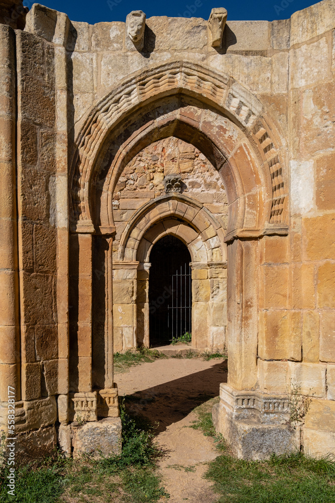 Cloister arches, Monastery of San Juan de Duero, Castilian Romanesque architecture, 12th century ,  Soria, Autonomous Community of Castile, Spain, Europe
