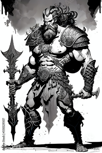 A fantasy board game card/colouring book page: Ares/Mars. God of war. Spells and magic. AI-generate