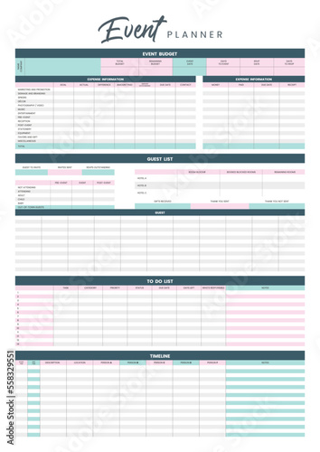 Pink blue holiday planner template