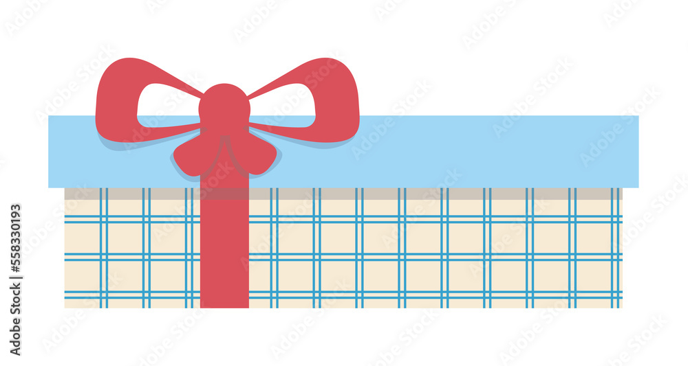 Holiday gift in box with checkered wrapping paper, red ribbon and bow. Vector illustration isolated design Holiday gift in box with checkered wrapping paper, red ribbon and bow. Vector illustration isolated design