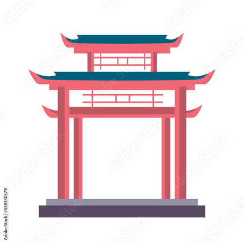 Gate in traditional asian style of Japanese or Chinese architecture. Vector illustration isolated design