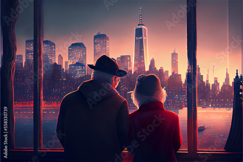 Couple watching New York sk...