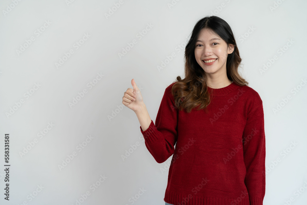 Asian long hair black beautiful woman feeling very happy Excited hand gesture and amazed. Studio portrait isolated on white background. Asian long hair black beautiful woman feeling very happy Excited hand gesture and amazed. Studio portrait isolated on white background.