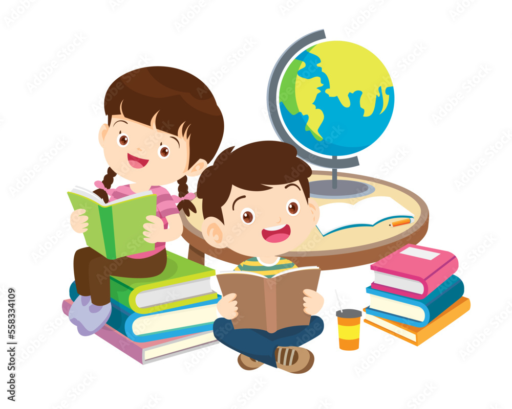 Happy Children reading book Back to School Concept kids and book Happy Children reading book Back to School Concept kids and book