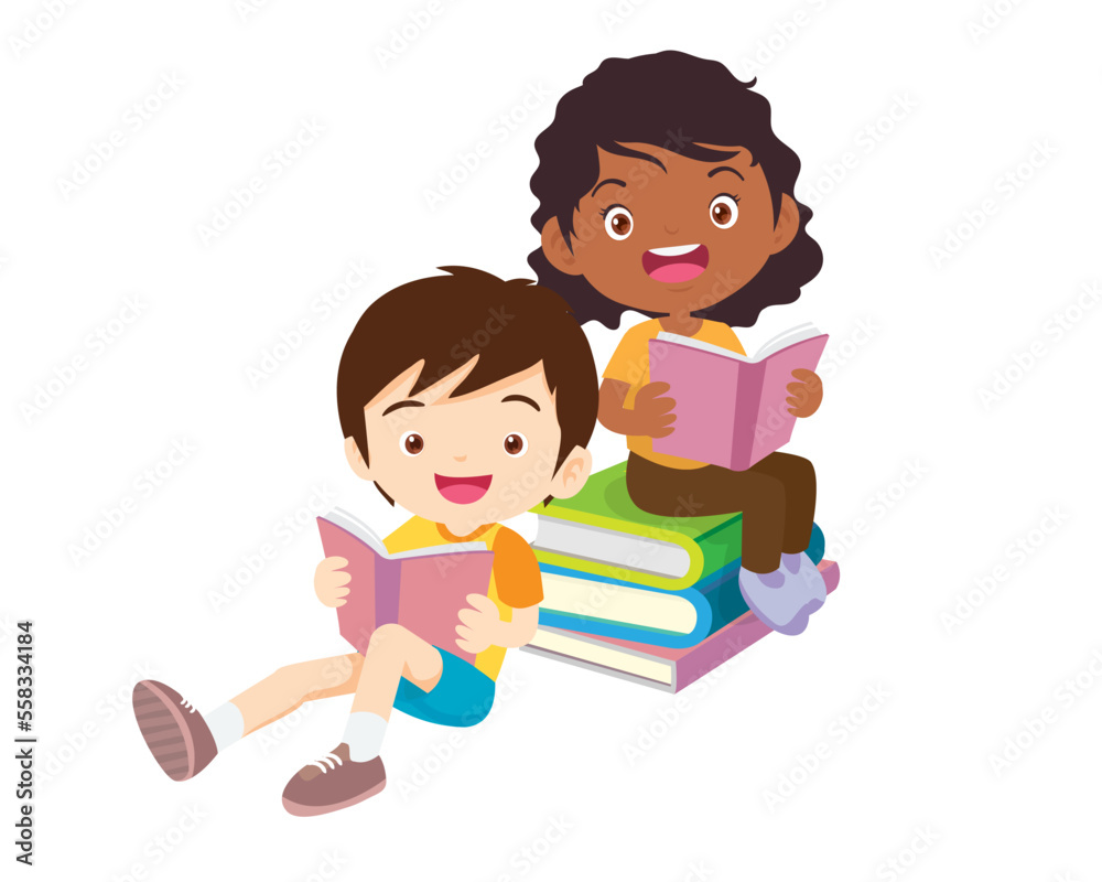 Happy Children reading book Back to School Concept kids and book Happy Children reading book Back to School Concept kids and book