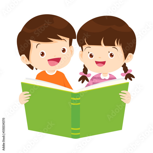 Happy Children reading book Back to School Concept kids and book