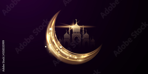 ramadan kareem islamic festival greeting with moon decoration design vector illustration with elegant light lines
