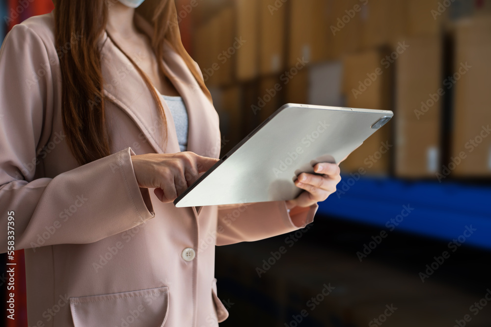 Naklejka premium Digital marketing media working touch screen tablet.