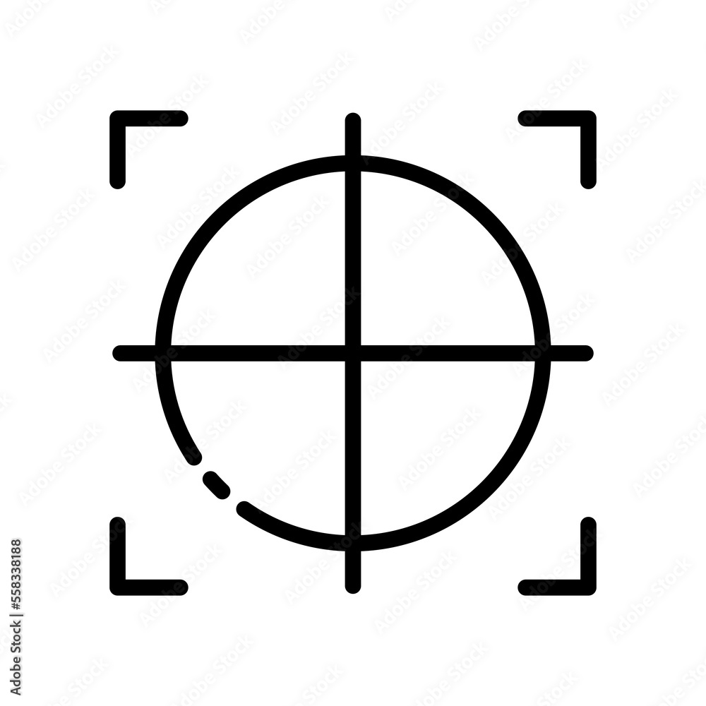 Target line icon. Eye, focus, attention, attentiveness, surveillance, aspiration, confidentiality, safety, landmark. Privacy concept. Vector black line icon on a white background Target line icon. Eye, focus, attention, attentiveness, surveillance, aspiration, confidentiality, safety, landmark. Privacy concept. Vector black line icon on a white background