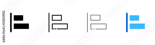 Left alignment flat icon set. Text editor, structuring, organizing, formatting, controls, buttons. technology concept. Vector flat and black line icons on white background