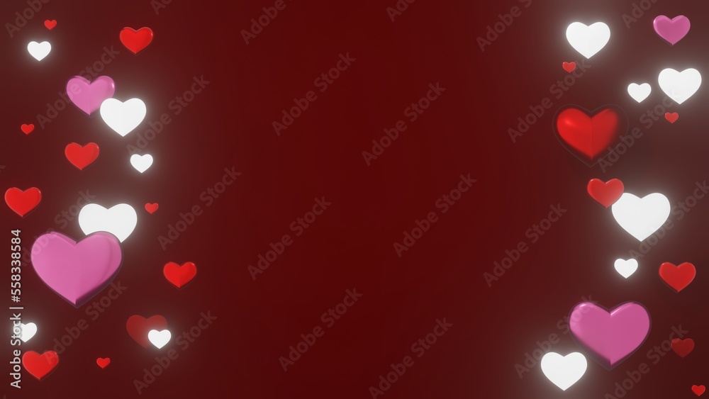 Heart background, copy space. 3d rendering. Valentine concept.