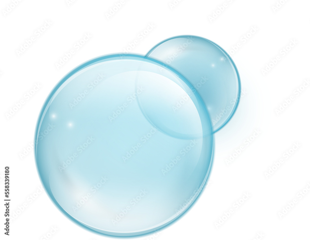 Water bubbles PNG isolated. Translucent Cosmetic aqua. Realistic blue bubbles with reflection.