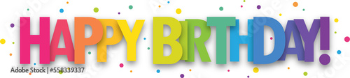 HAPPY BIRTHDAY! colorful vector typographic banner with dots on transparent background