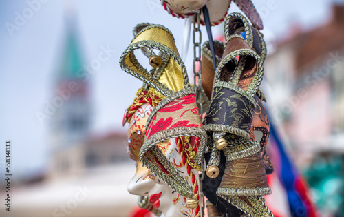 Venice, Italy - February 8th, 2015: People masquerading at the famous Venice Carnival
