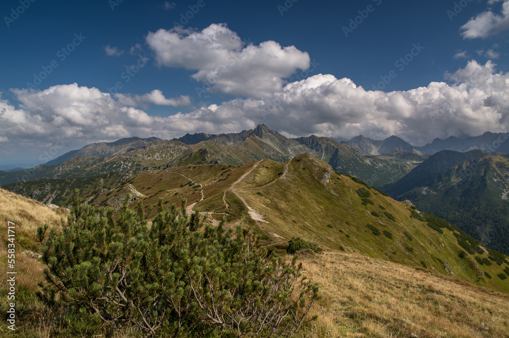 widok na Tatry Wysokie i Czerwone Wierchy jesienią