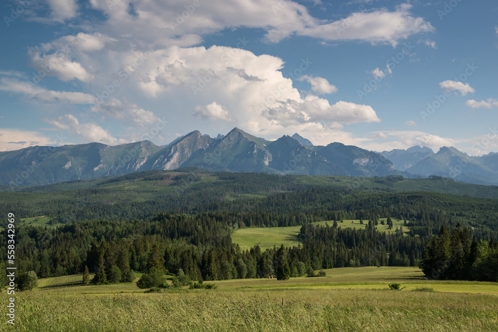 widok na Tatry Bielskie w Łapszance, wschód słońca, zachód słońca