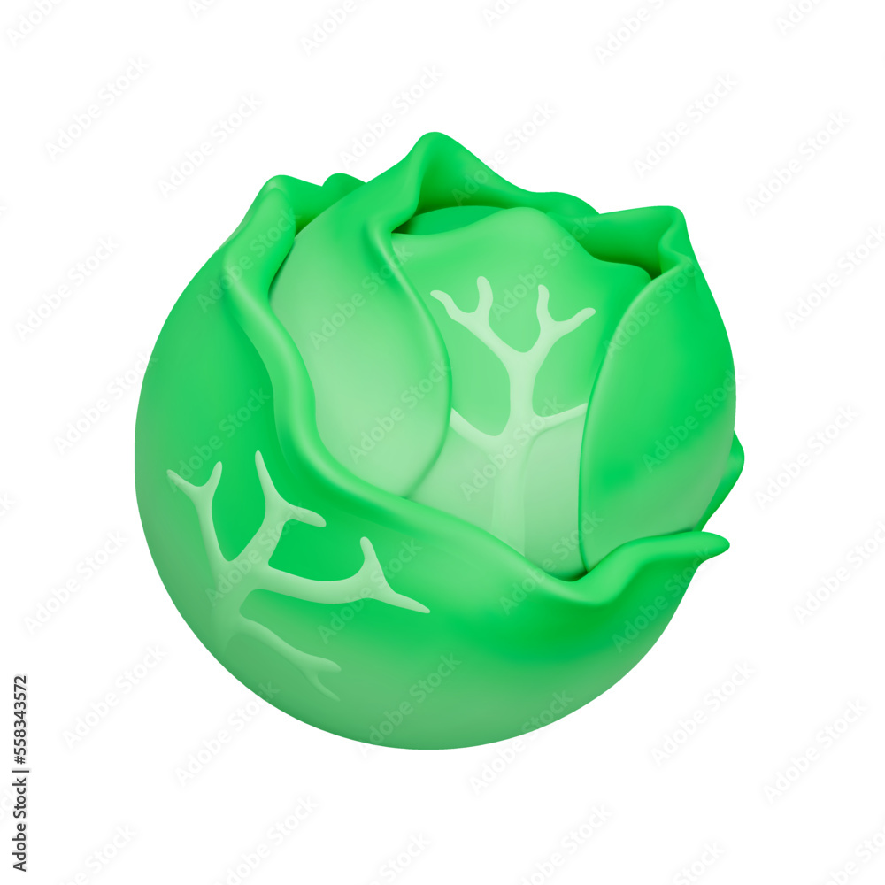 Naklejka premium Cabbage 3d icon. Isolated object on transparent background