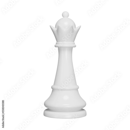 Queen 3d object. Chess piece. White color. Isolated on transparent background