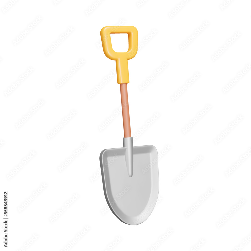 Shovel 3d icon. hand tool for working in ground. Isolated object on transparent background Shovel 3d icon. hand tool for working in ground. Isolated object on transparent background