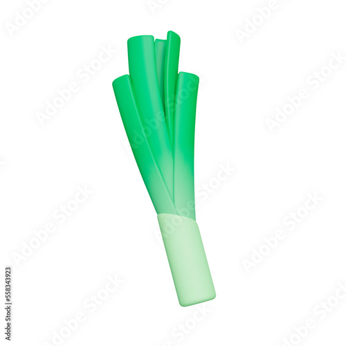 Leek 3d icon. A food plant. Garden and horticultural crop. Isolated object on transparent background
