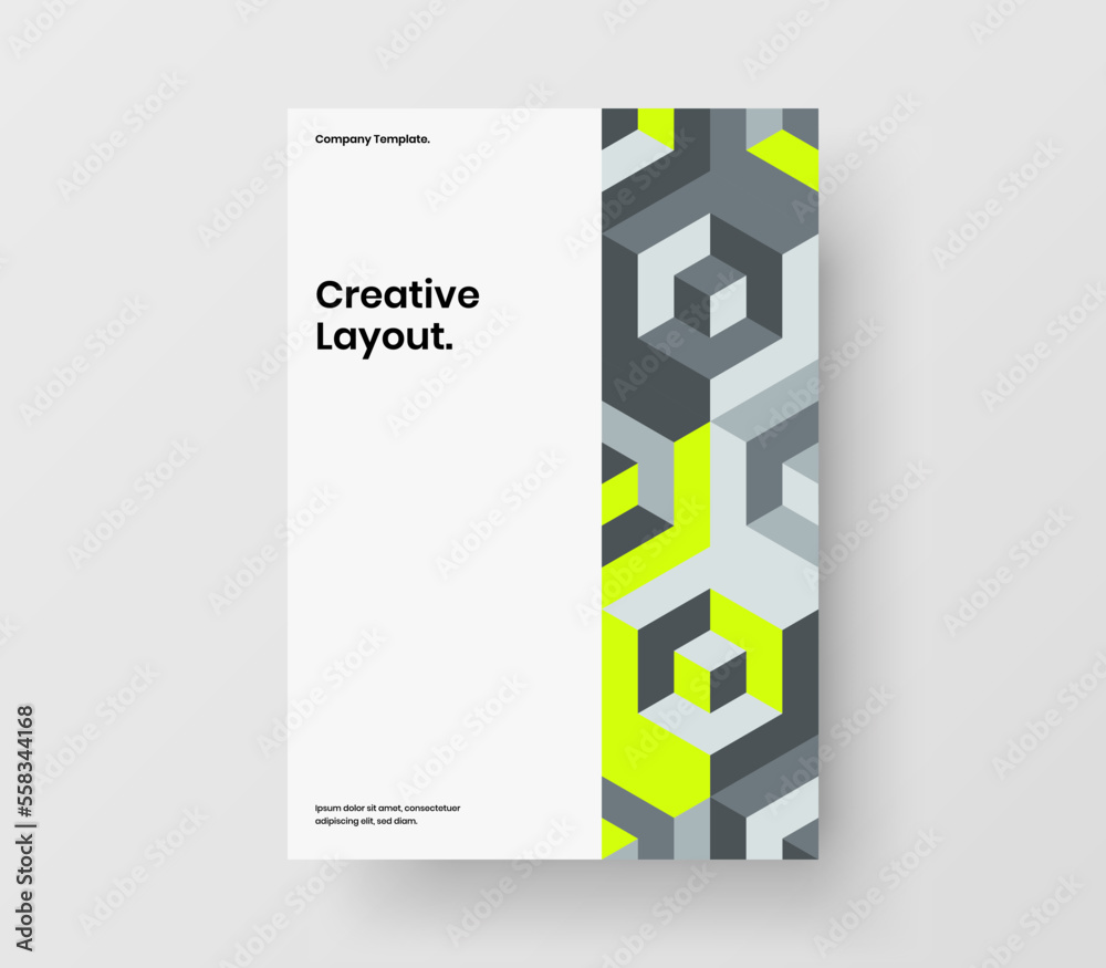 Bright geometric hexagons company brochure concept. Multicolored postcard A4 vector design template.
