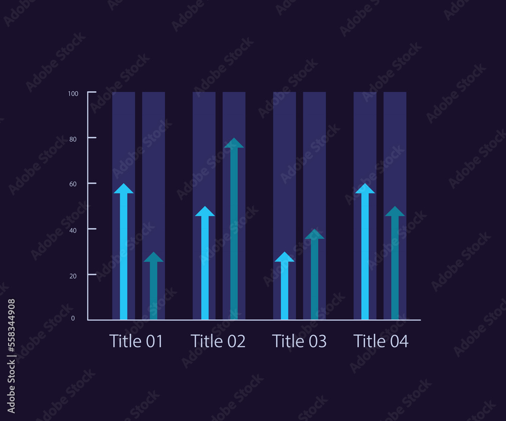 Grouped Layout Visual Grouped column infographic chart with arrows design template for dark ...