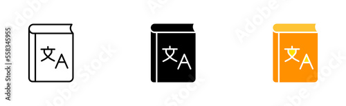 Dictionary set icon. Vocabulary, Translate site into your language, show original, select language, polyglot. Versionist concept. Vector icon in line, black and colorful style on white background