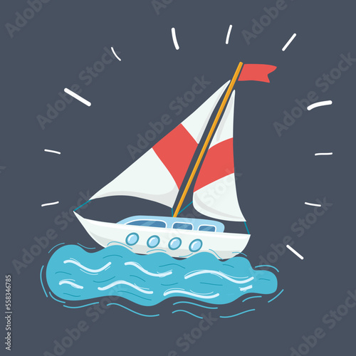 Obraz na płótnie Cartoon image of a wooden sailing boat