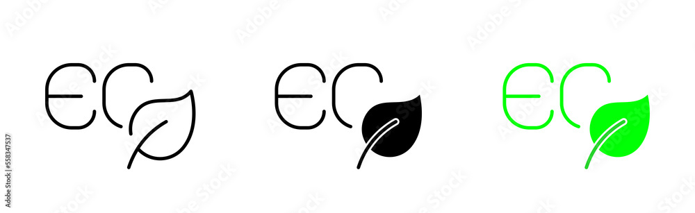 Leaf with eco text set icon. Two tree leaf in the ground, plant, sprout, gardening, horticulture, greenery. Ecology, save the planet. Vector icon in line, black and colorful style on white background Leaf with eco text set icon. Two tree leaf in the ground, plant, sprout, gardening, horticulture, greenery. Ecology, save the planet. Vector icon in line, black and colorful style on white background