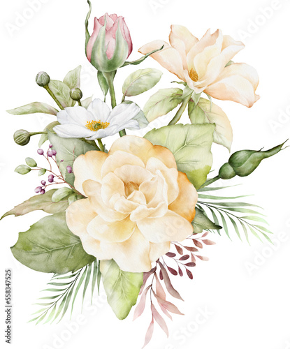 Watercolor arrangement with rose flowers